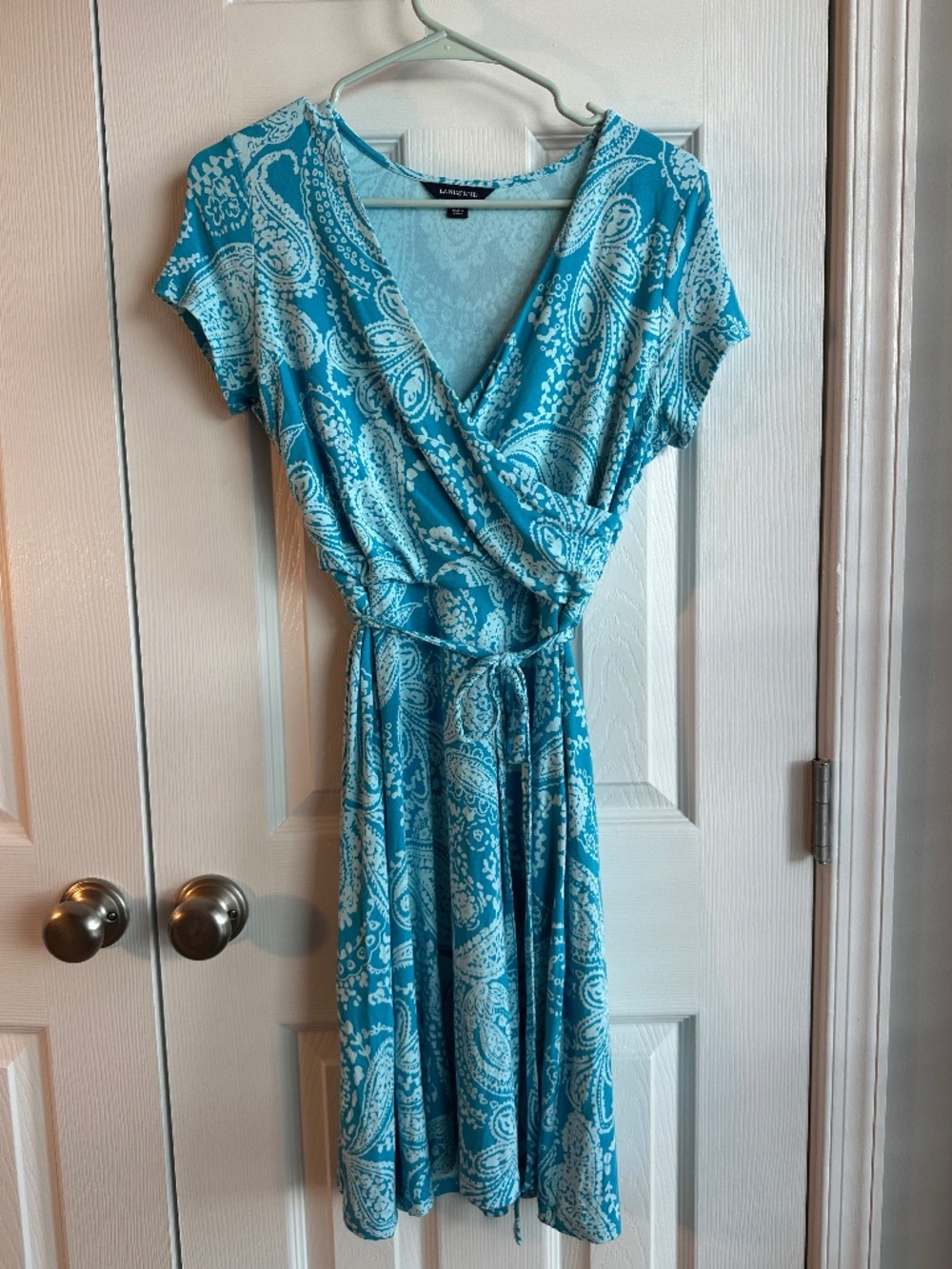 Blue Paisley Wrap Dress Tie Waist